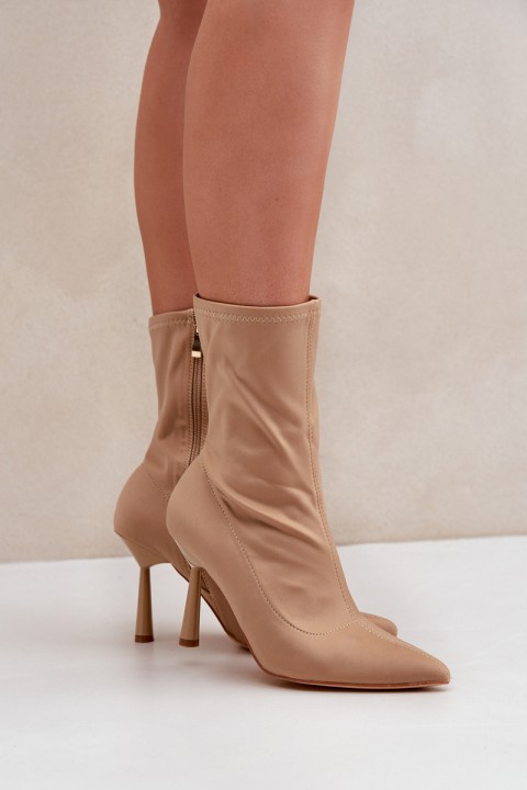 Fabric Stiletto Boots Dark Beige Amune