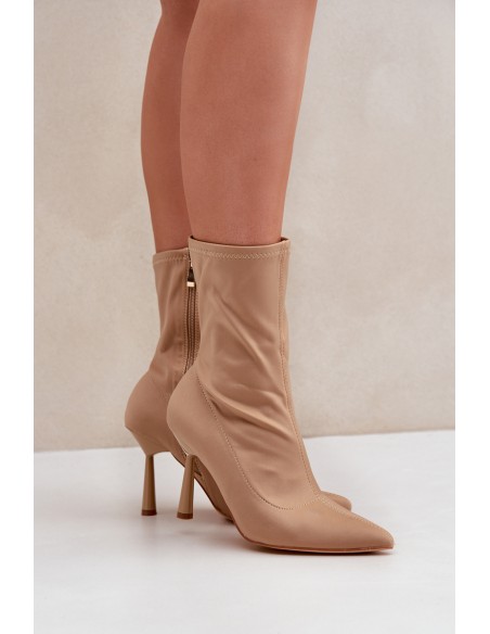 Fabric Stiletto Boots Dark Beige Amune