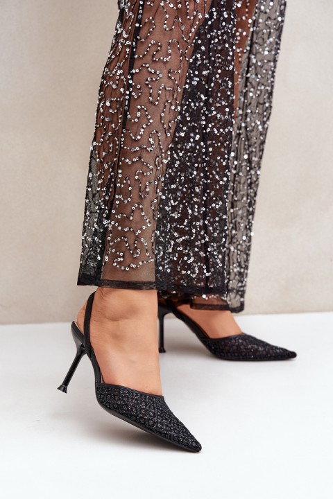 Heels With Open Back Decorated With Glitter Black Berilae