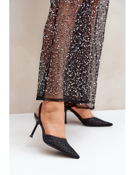 Heels With Open Back Decorated With Glitter Black Berilae