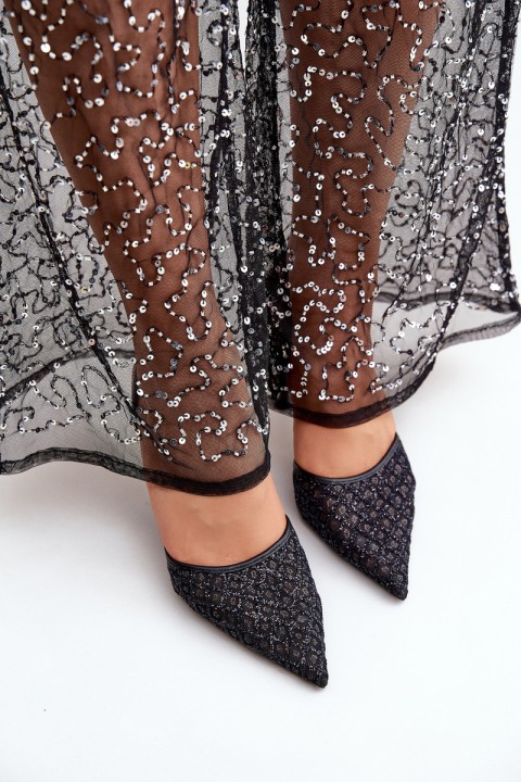 Heels With Open Back Decorated With Glitter Black Berilae