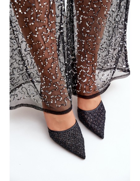 Heels With Open Back Decorated With Glitter Black Berilae