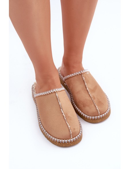 Patogios namų avalynės šlepetės su siuvinėjimu moteriškos Inblu FX000021 Camel