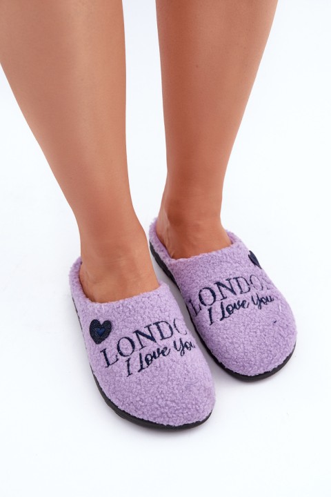 Home Footwear Ladies Slippers With Print And Fur Type Lamb Purple Inblu ET000027