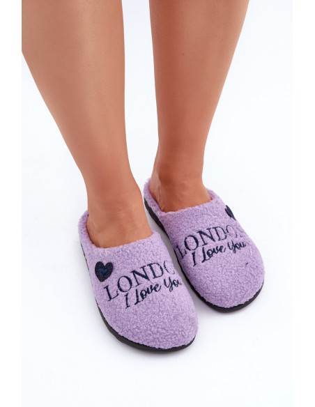 Home Footwear Ladies Slippers With Print And Fur Type Lamb Purple Inblu ET000027