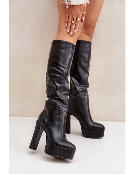 Knee High Heels And Platform Made Of Eco Leather Black Felilorn