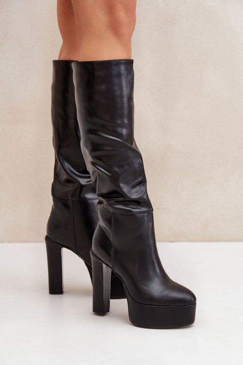 Knee High Heels And Platform Made Of Eco Leather Black Felilorn
