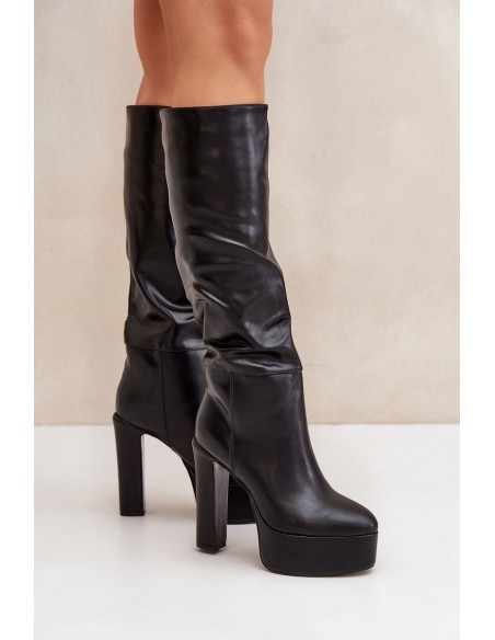 Knee High Heels And Platform Made Of Eco Leather Black Felilorn