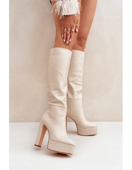 Heeled And Platform Boots Made Of Eco Leather Light Beige Felilorn