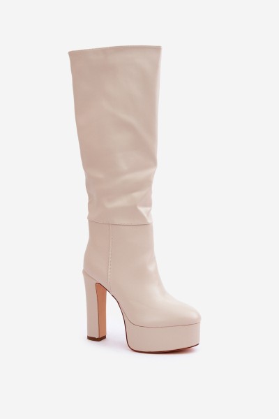Heeled And Platform Boots Made Of Eco Leather Light Beige Felilorn 2