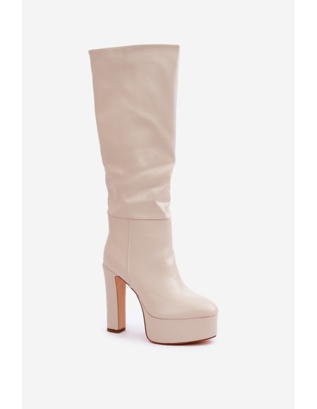 Heeled And Platform Boots Made Of Eco Leather Light Beige Felilorn