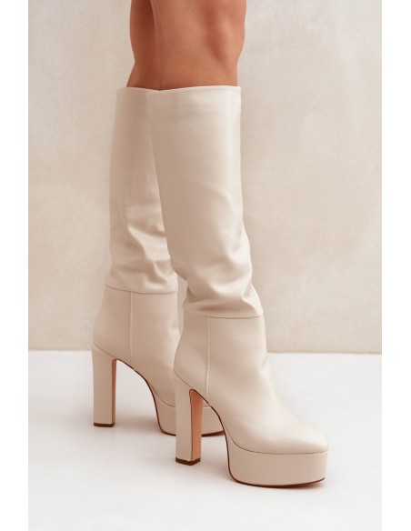 Heeled And Platform Boots Made Of Eco Leather Light Beige Felilorn