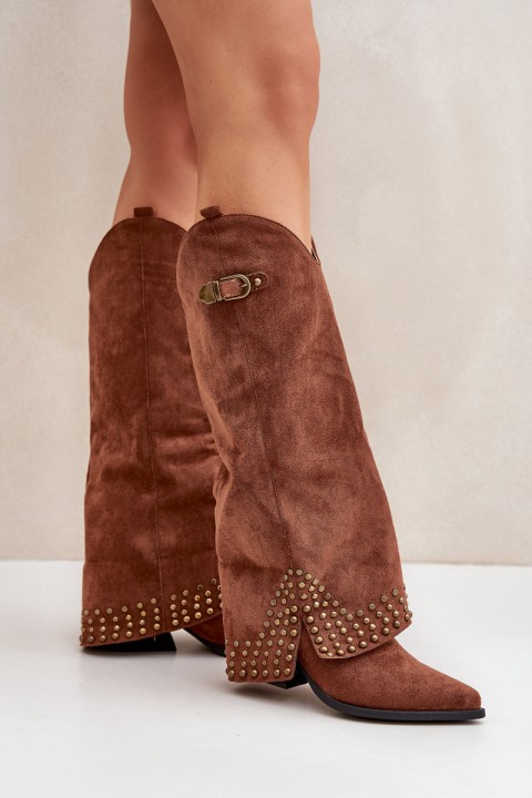 Batai ant kelių su susuktu kotu ant kulno rudos spalvos Iveliri