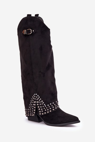 Knee Boots With Rolled Shaft On Heel Black Iveliri 2