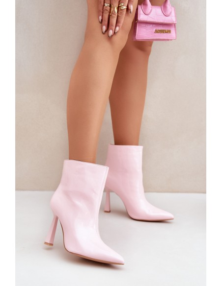 Patent Ankle Boots With Pointed Toe Light Pink Seliri