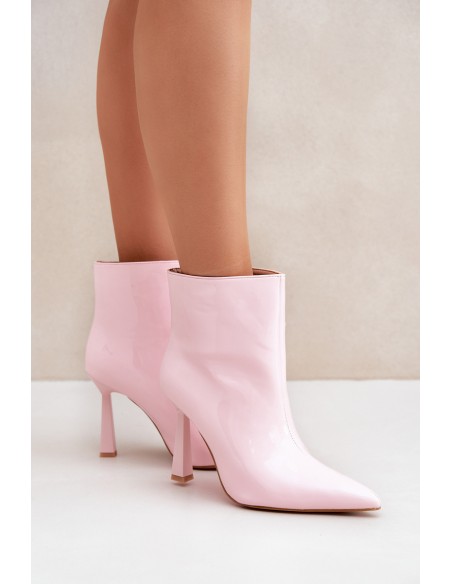 Patent Ankle Boots With Pointed Toe Light Pink Seliri