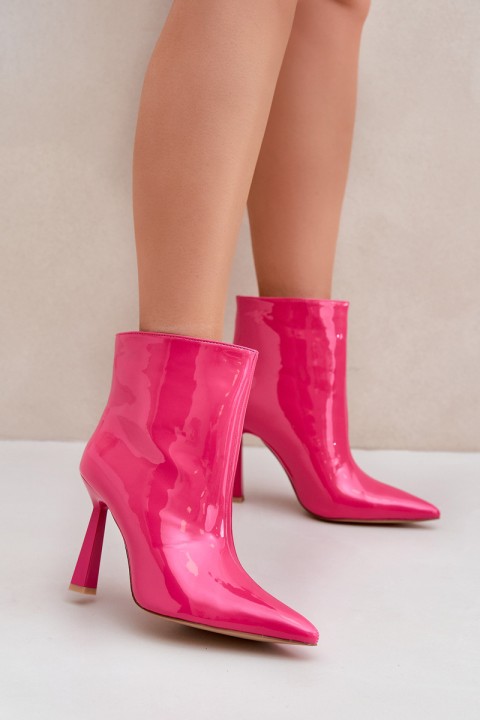 Patent Ankle Boots Pointed Slip-On Fuchsia Seliri