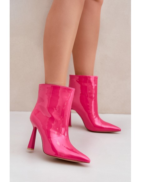Patent Ankle Boots Pointed Slip-On Fuchsia Seliri