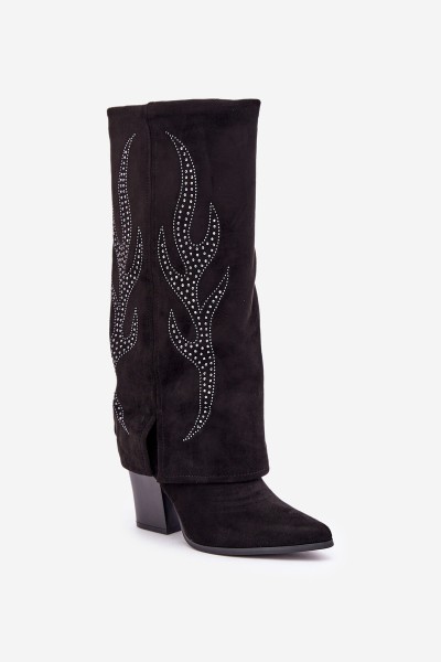 Decorated ankle boots with turned-down shaft on heel black Ivilta 2