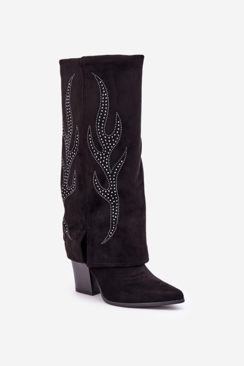 Decorated ankle boots with turned-down shaft on heel black Ivilta