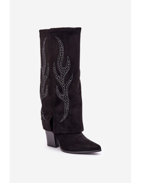 Decorated ankle boots with turned-down shaft on heel black Ivilta