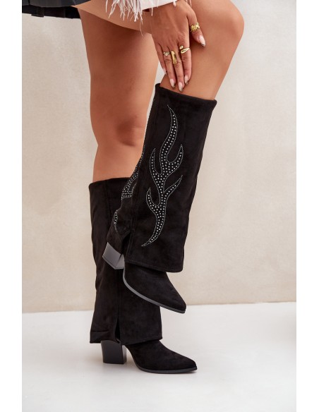 Decorated ankle boots with turned-down shaft on heel black Ivilta