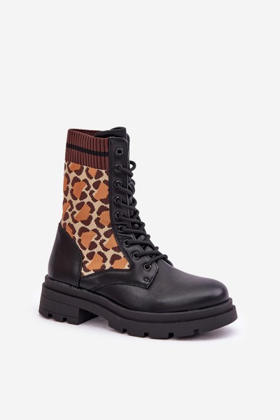 Women's Worker Ankle Boots With Sock In Leopard Black Penthis 2
