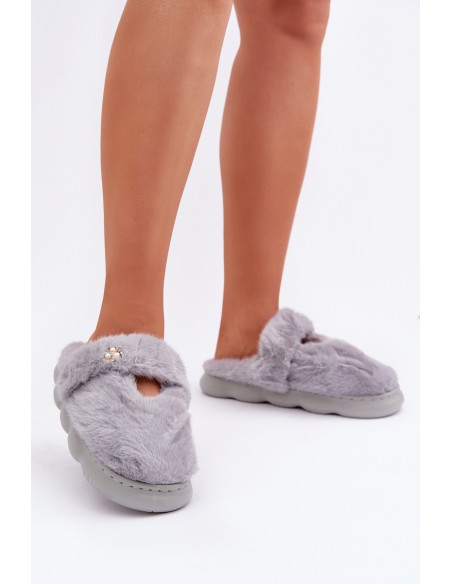 Pūkuotos šlepetės su maža sage Pilka Primaria