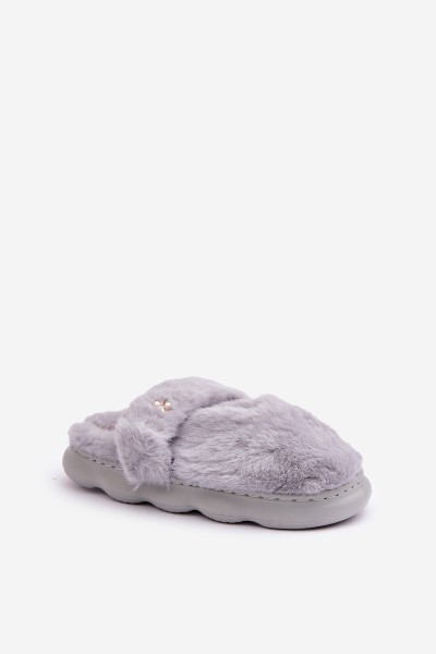 Furry Slippers With A Small Brooch Gray Primaria 2