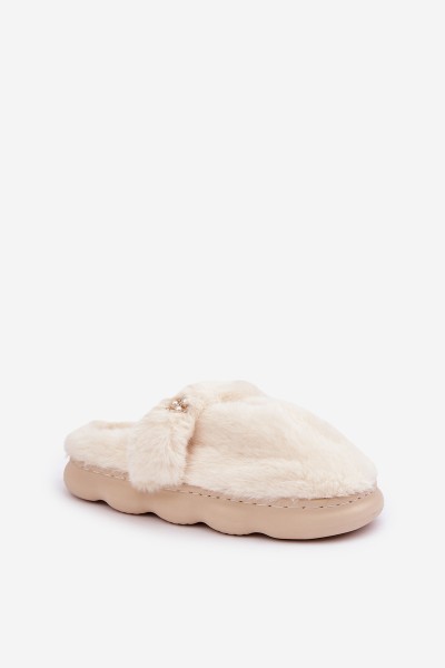 Furry Slippers With A Small Brooch Light Beige Primaria 2