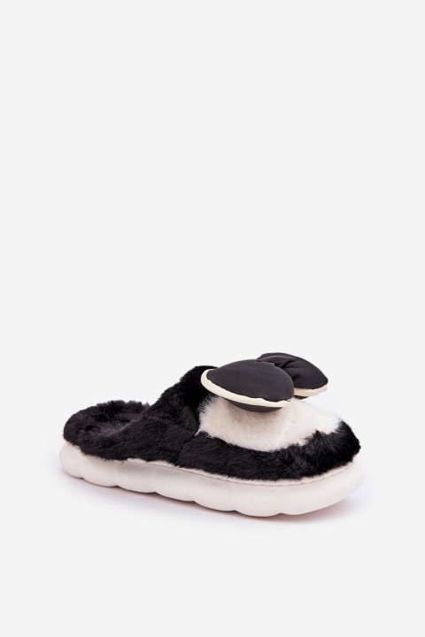 Furry Slippers With Bow Black Grilis