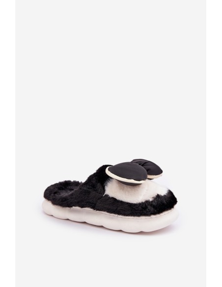 Furry Slippers With Bow Black Grilis