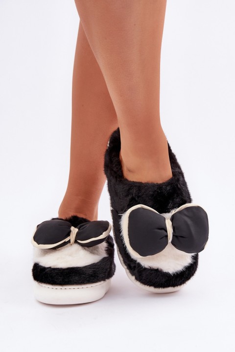 Furry Slippers With Bow Black Grilis
