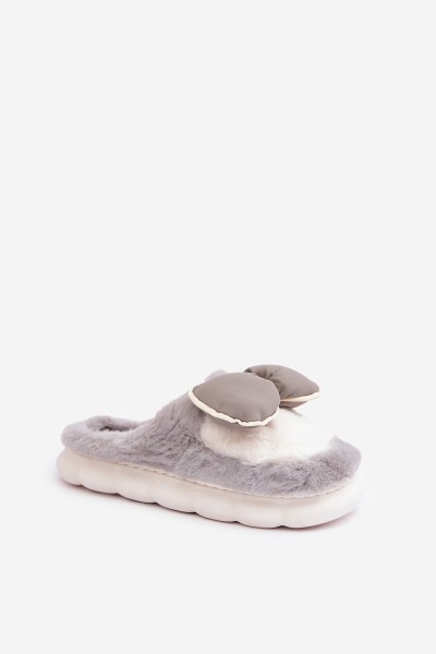 Furry Slippers With Bow Gray Grilis 2