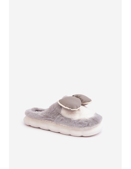 Furry Slippers With Bow Gray Grilis