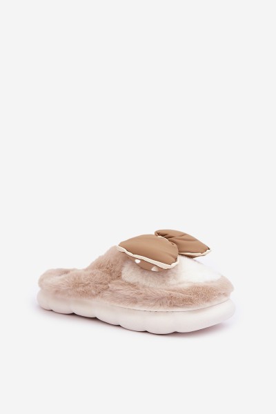Furry Slippers With Bow Beige Grilis 2