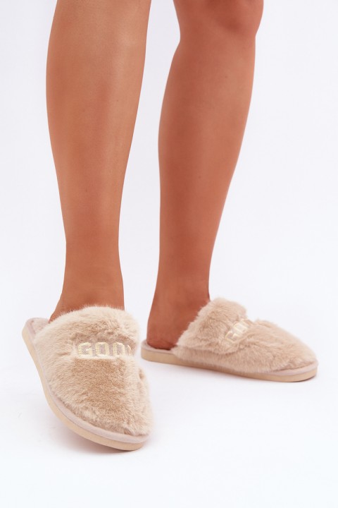 Women s Furry Slippers With Bear And Decorative Elements Beige Innalise