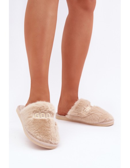 Women s Furry Slippers With Bear And Decorative Elements Beige Innalise