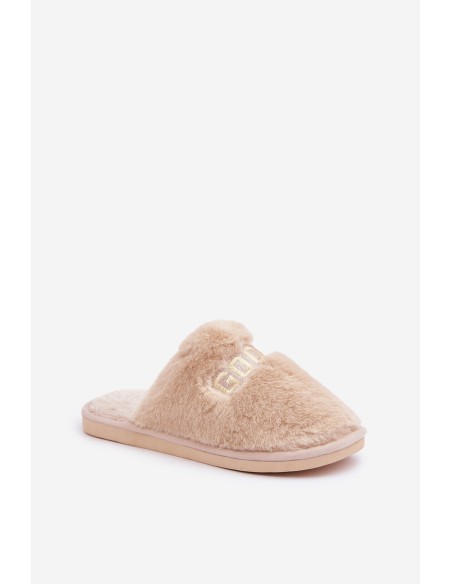 Women s Furry Slippers With Bear And Decorative Elements Beige Innalise