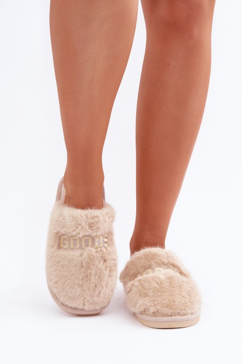Women s Furry Slippers With Bear And Decorative Elements Beige Innalise