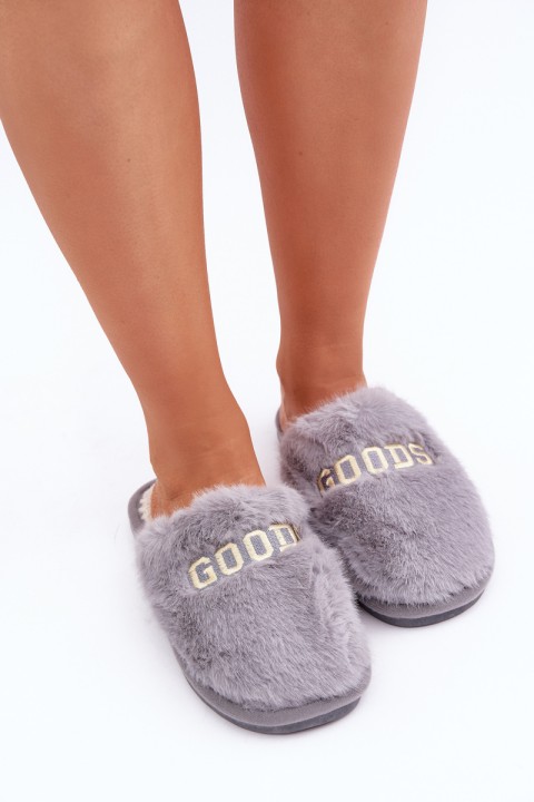 Women's Slippers With Fur And Writing Gray Kalelia