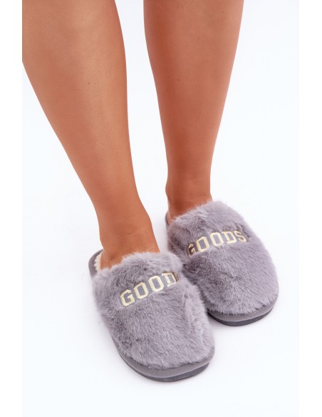 Women's Slippers With Fur And Writing Gray Kalelia