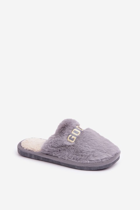 Women's Slippers With Fur And Writing Gray Kalelia