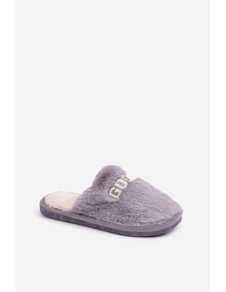 Women's Slippers With Fur And Writing Gray Kalelia