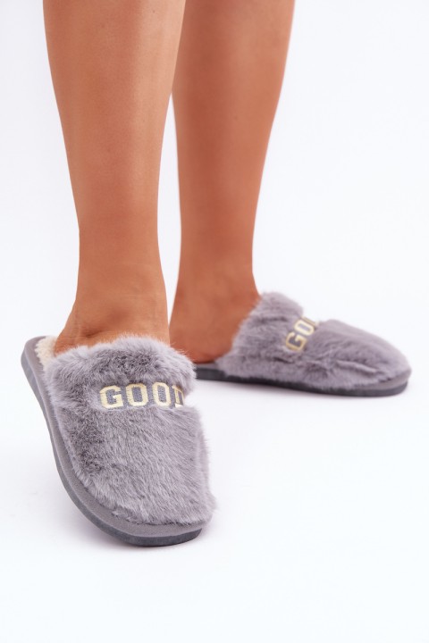 Women's Slippers With Fur And Writing Gray Kalelia
