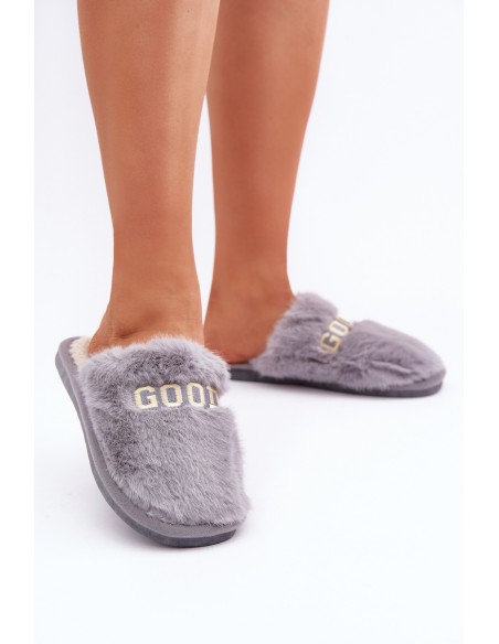 Women's Slippers With Fur And Writing Gray Kalelia