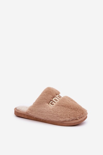 Ladies Slippers With Fur And Text Brown Kalelia 2
