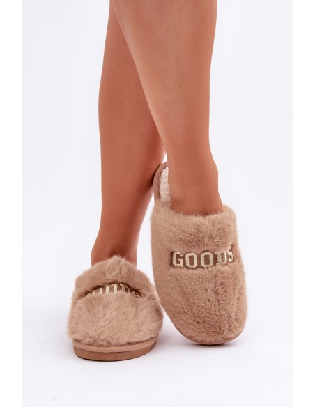 Ladies Slippers With Fur And Text Brown Kalelia