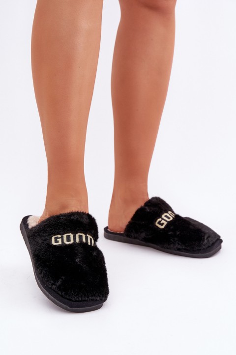 Women's Slippers With Fur And Print Black Kalelia