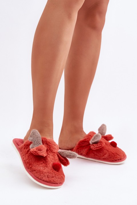 Women s Fleece Slippers With Reindeer Motif Coral Sennalith